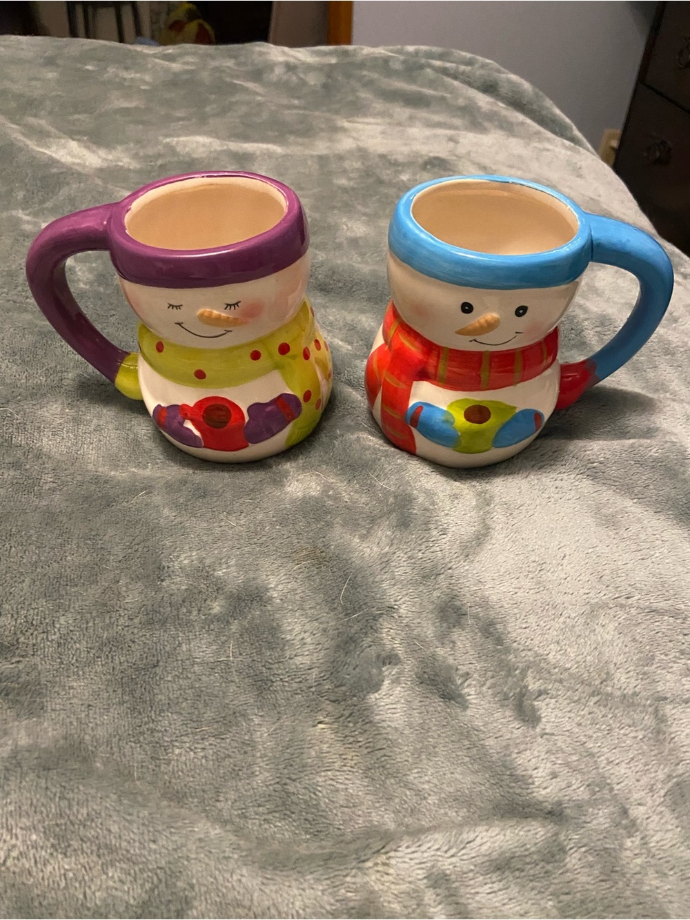 Bay Island Colorful Snowman & Doll Ceramic Mugs Set - Purple & Blue